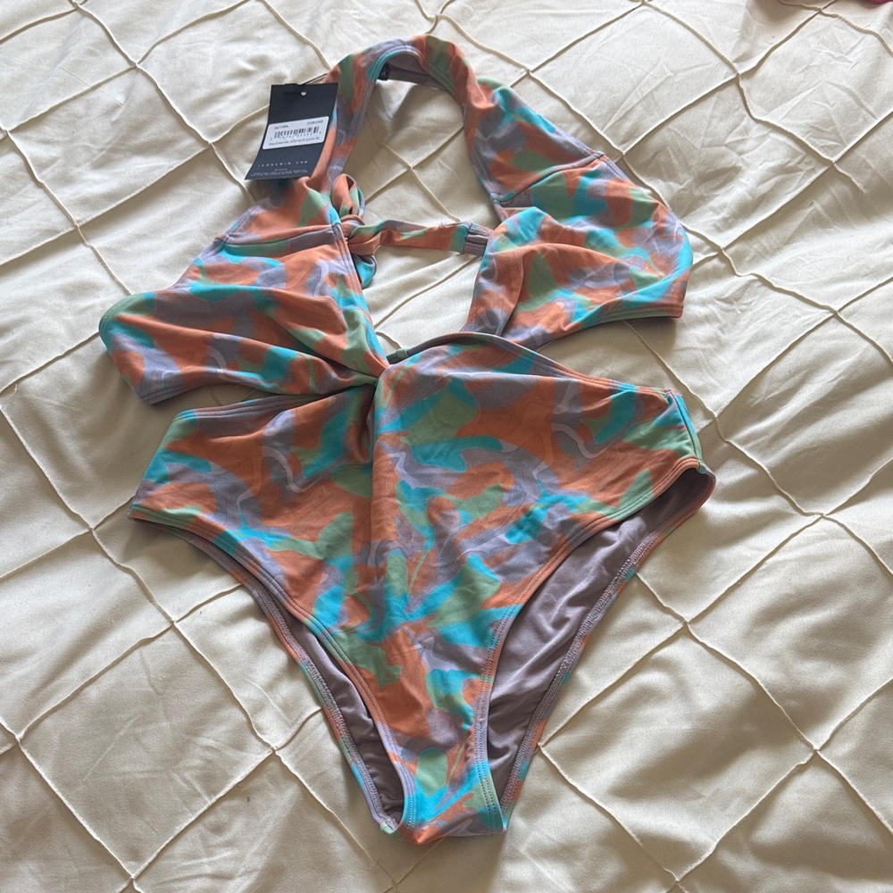 Women’s One-Piece Swimsuit — Multicolor Halter Style